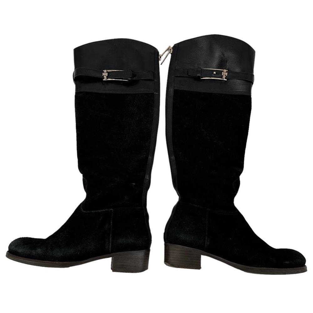 Tory Burch Womens Suede Leather Tall Riding Boot Round Toe Zipper Black Size 6